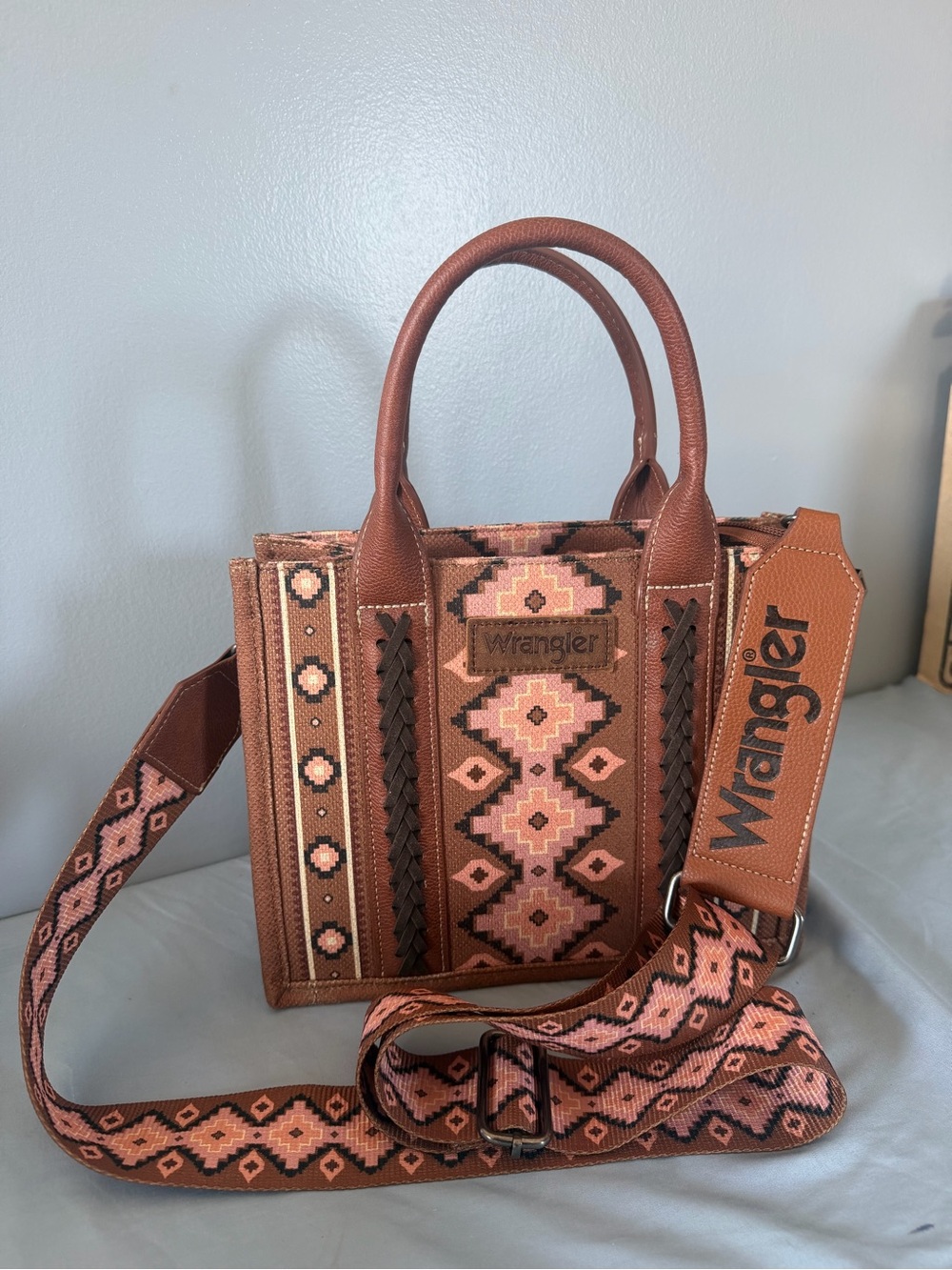 Wrangler Brown and Pink Patterned Crossbody Tote